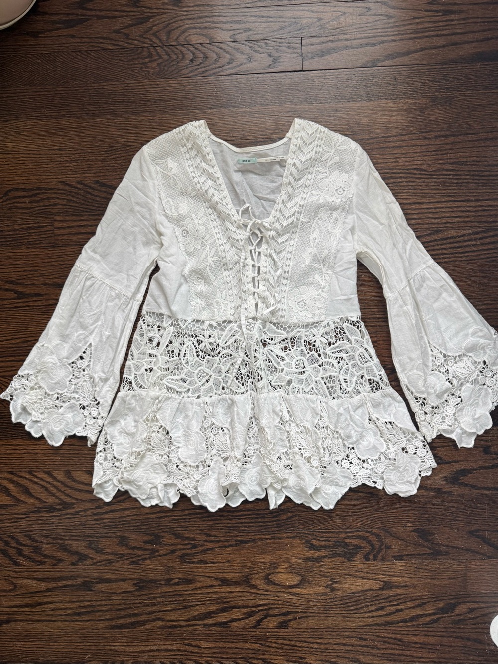 Kimchi Blue White Crochet Lace Tie-Front Peasant Tunic